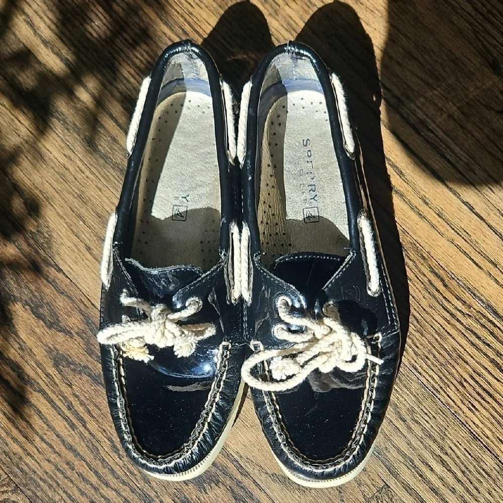 Sperry Black Leather Boat Shoes 6 VGUC